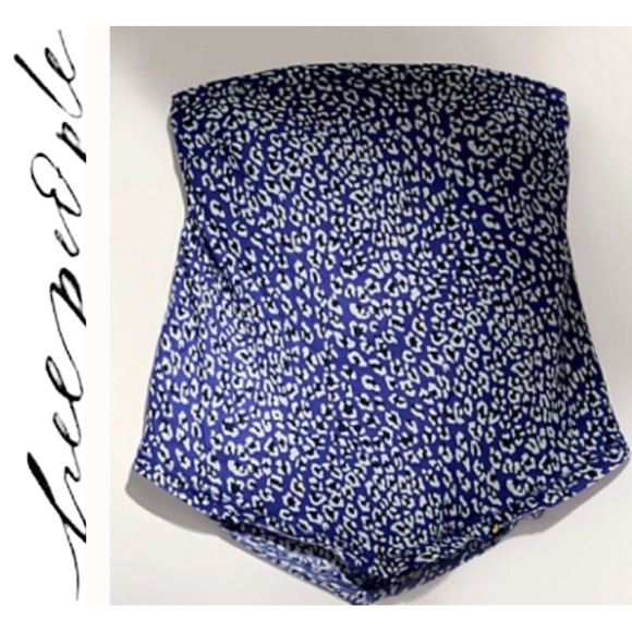 NWT Free People Take You Anywhere animal print Tube top strapless satin blue S - Picture 1 of 16